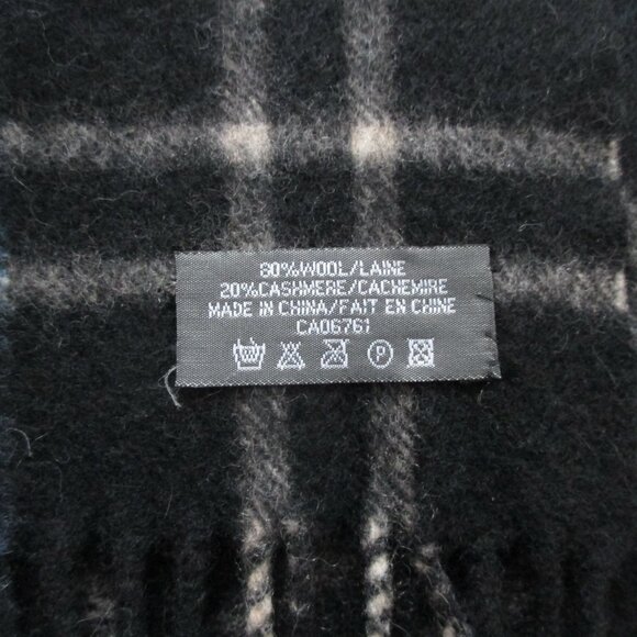 Wool Cashmere Blend Scarf  Black Windowpane Plaid - Picture 2 of 3
